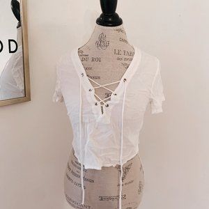 VINTAGE RARE BRANDY MELVILLE LACE UP WHITE TEE